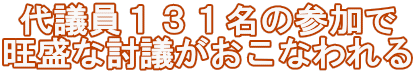 代議員１３１名の参加で 旺盛な討議がおこなわれる